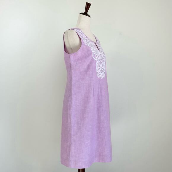 Talbots Lilac Embroidered Linen Sleeveless Dress - Picture 5 of 10